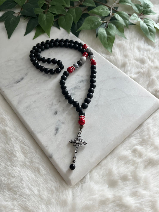 Rosary - Mercedes - Matte Black - Black Cross