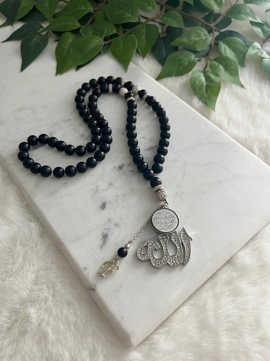 Tasbih - Mercedes - Matte Black - Allah Pendant & Ayatul Kursi - Letter