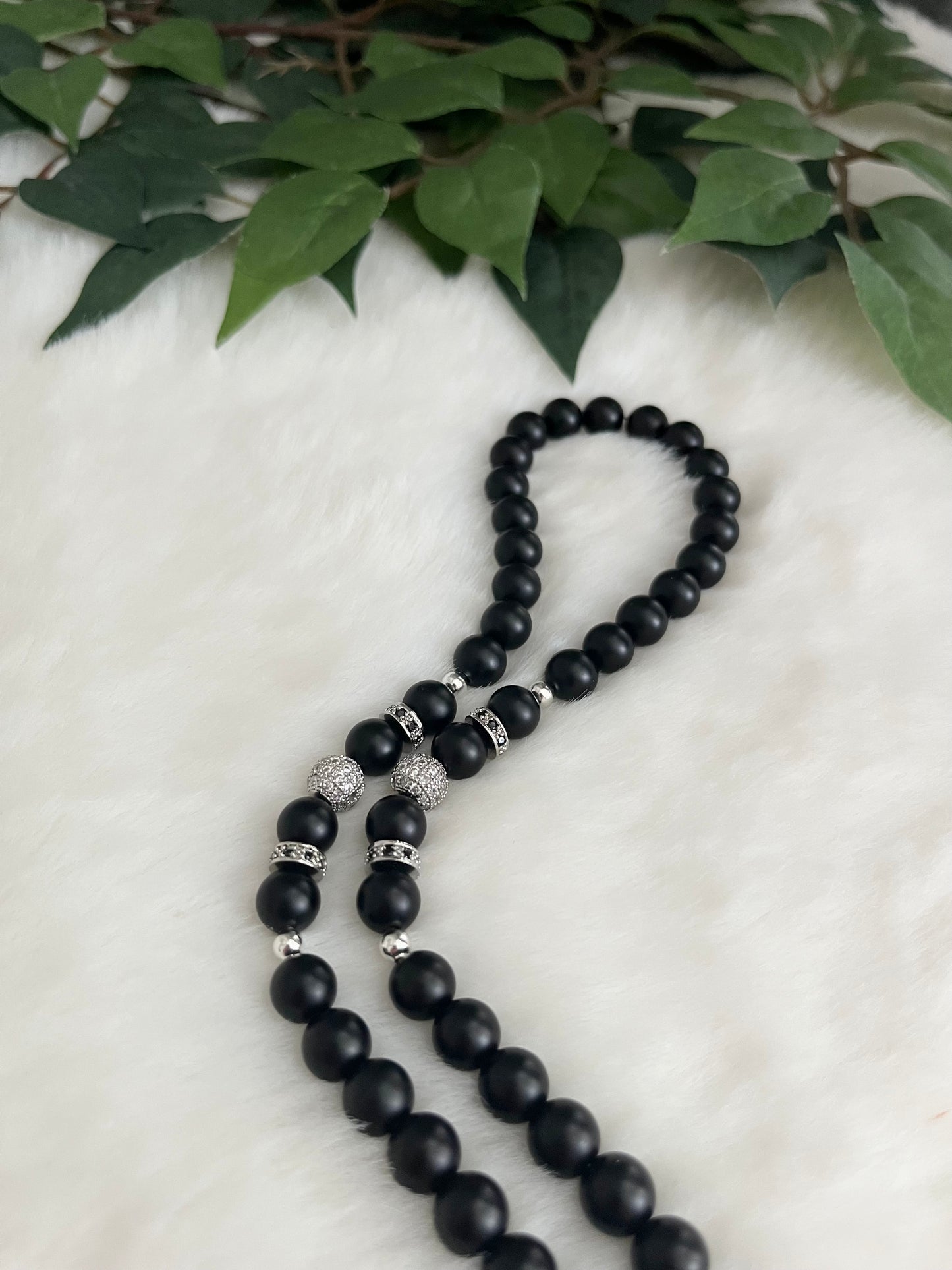 Tasbih - 50 Beads - Matte Black & Silver - Traditional Style