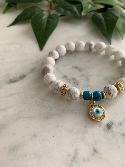 Howlite & Blue Evil Eye Bracelet