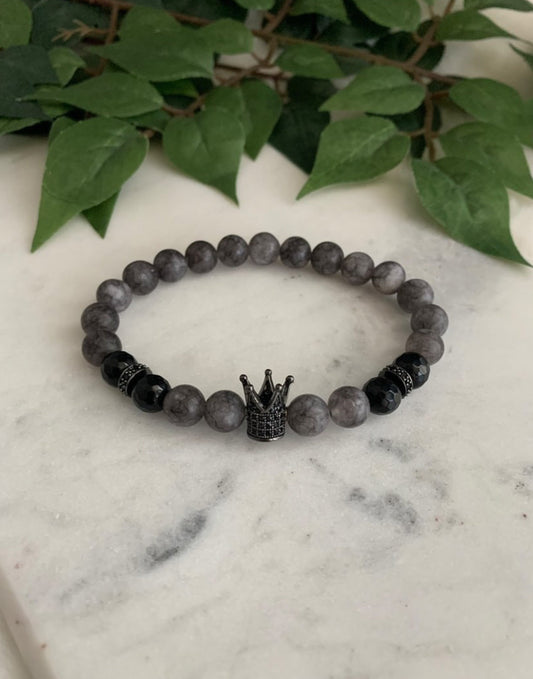 Charcoal Grey Marble Tall King Crown Bracelet