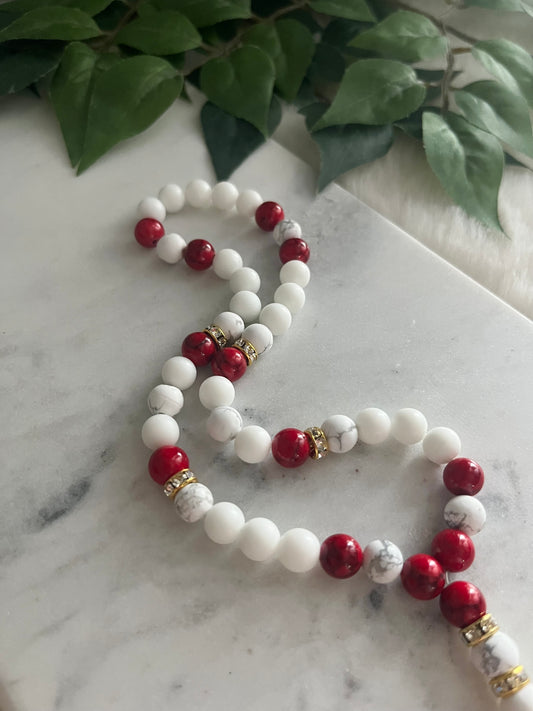 Tasbih - Jeeps & Trucks - Matte White & Howlite & Red Jade - Allah & Ayatul Kursi - 2 Letters