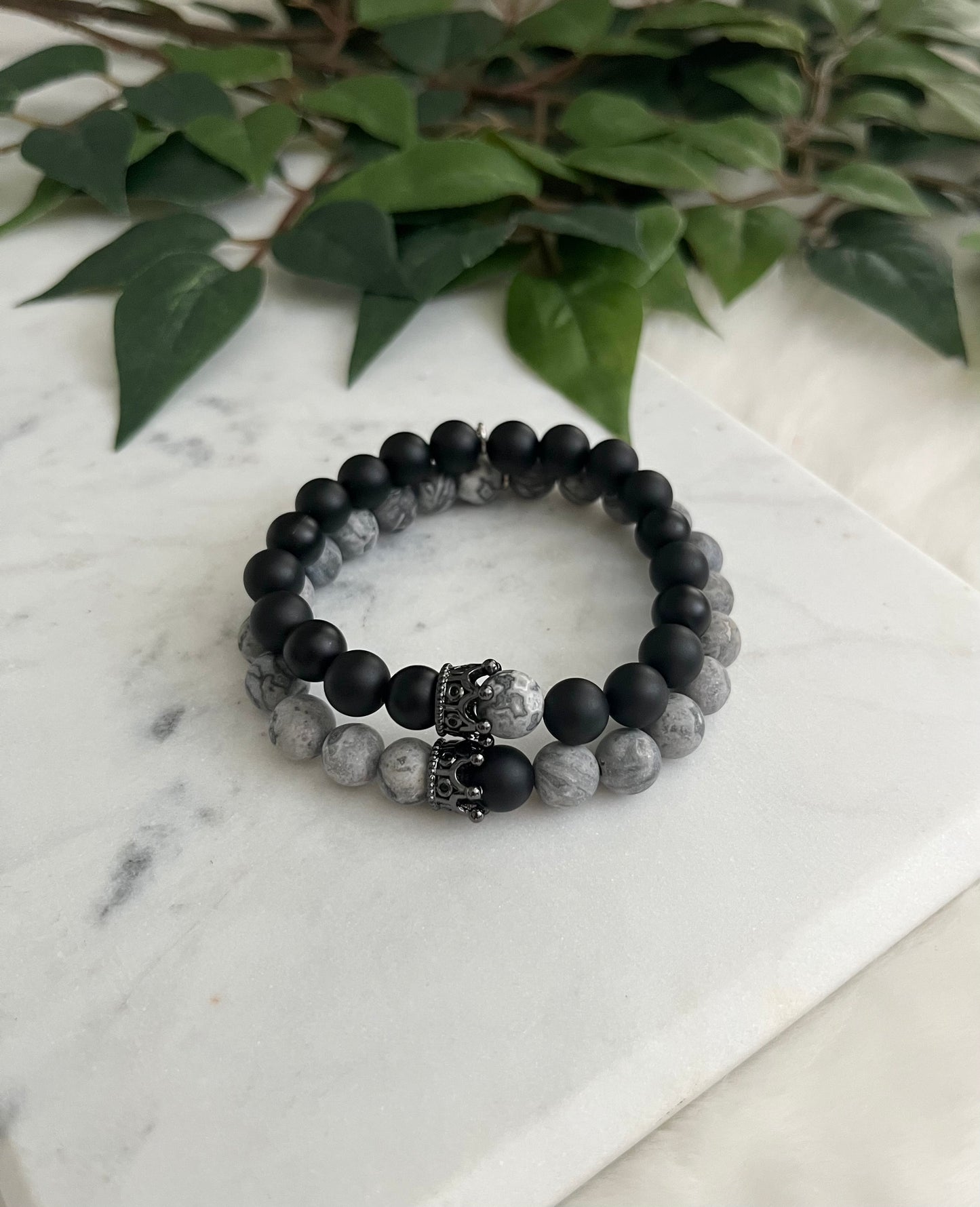 king & Queen - Short Crown - Jasper & Matte Black - Distance Bracelets