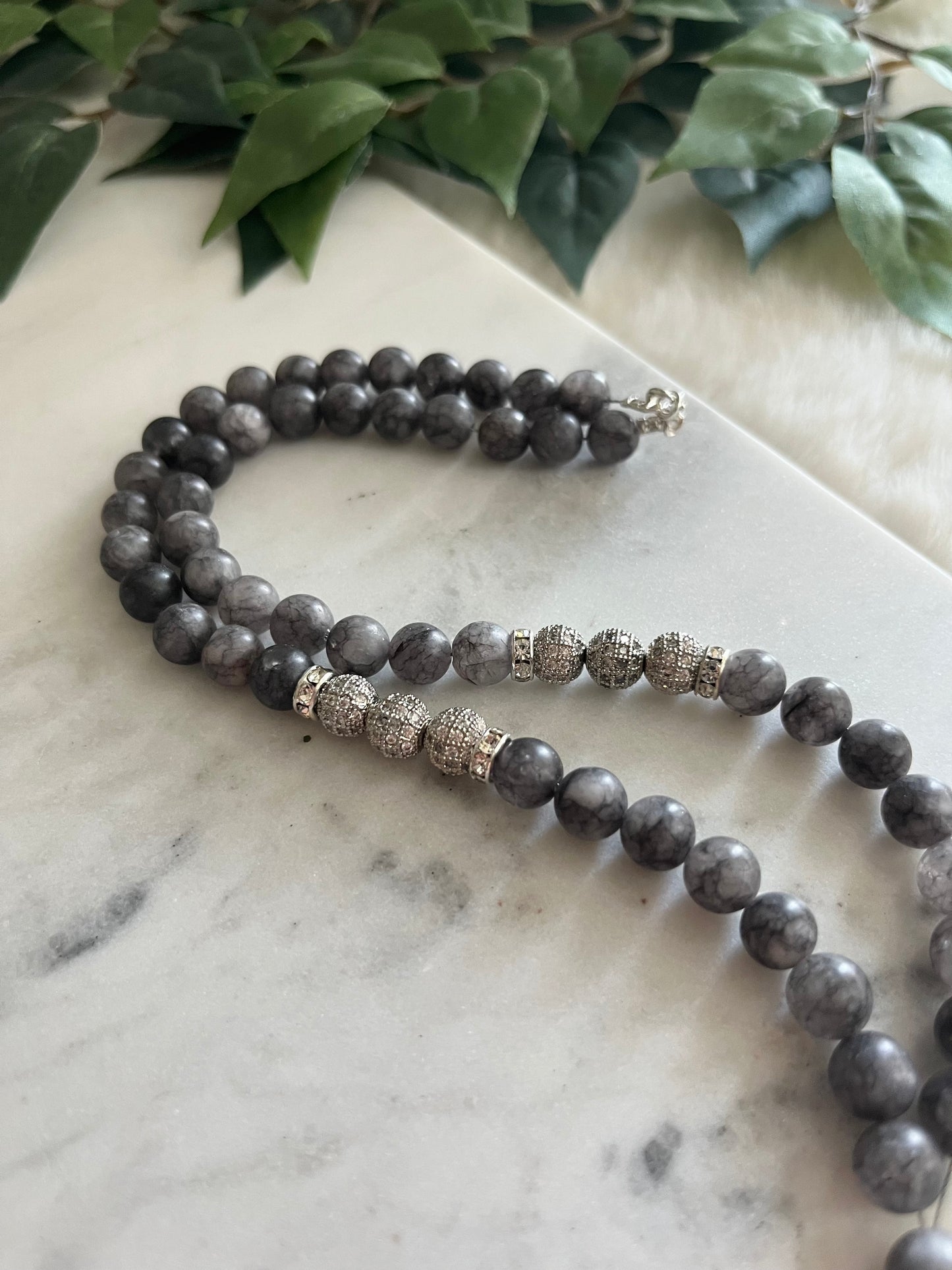 Mens Dark Grey Marble Zulfiqar Sword Necklace