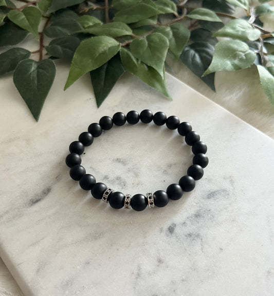 Matte Black Simple Silver Bracelet