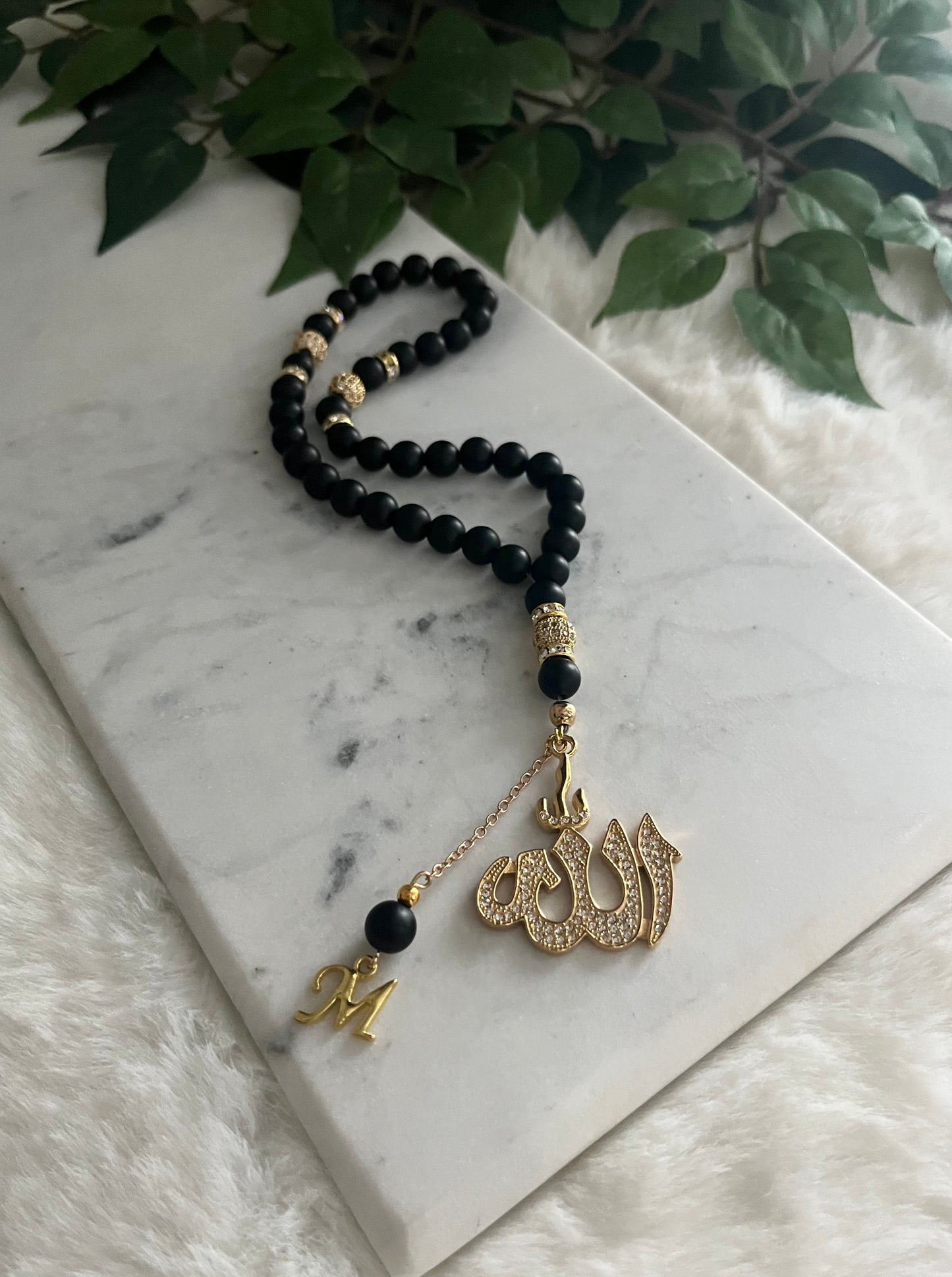 Tasbih - 33 Beads Handheld - Matte Black - Allah & Letter