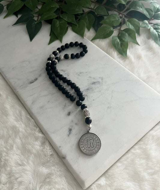 Tasbih - 33 Beads Handheld - Matte Black - Allah Medallion